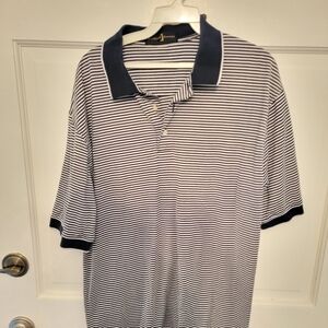 4/$19 Men's Blue And White Striped Bermuda Greens Polo Shirt XL Golf
